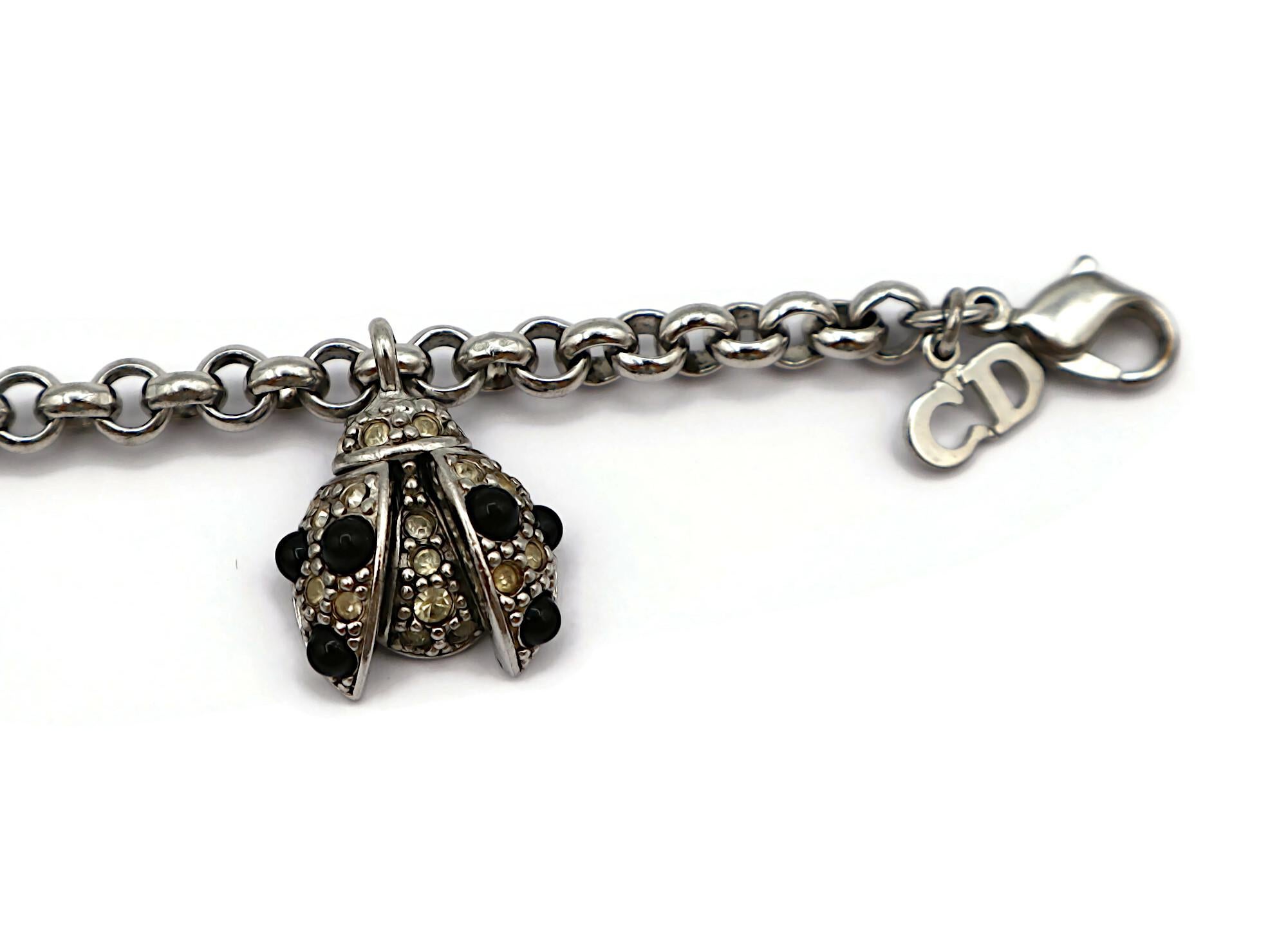 CHRISTIAN DIOR Vintage Jewelled Ladybug Charm Bracelet For Sale 5