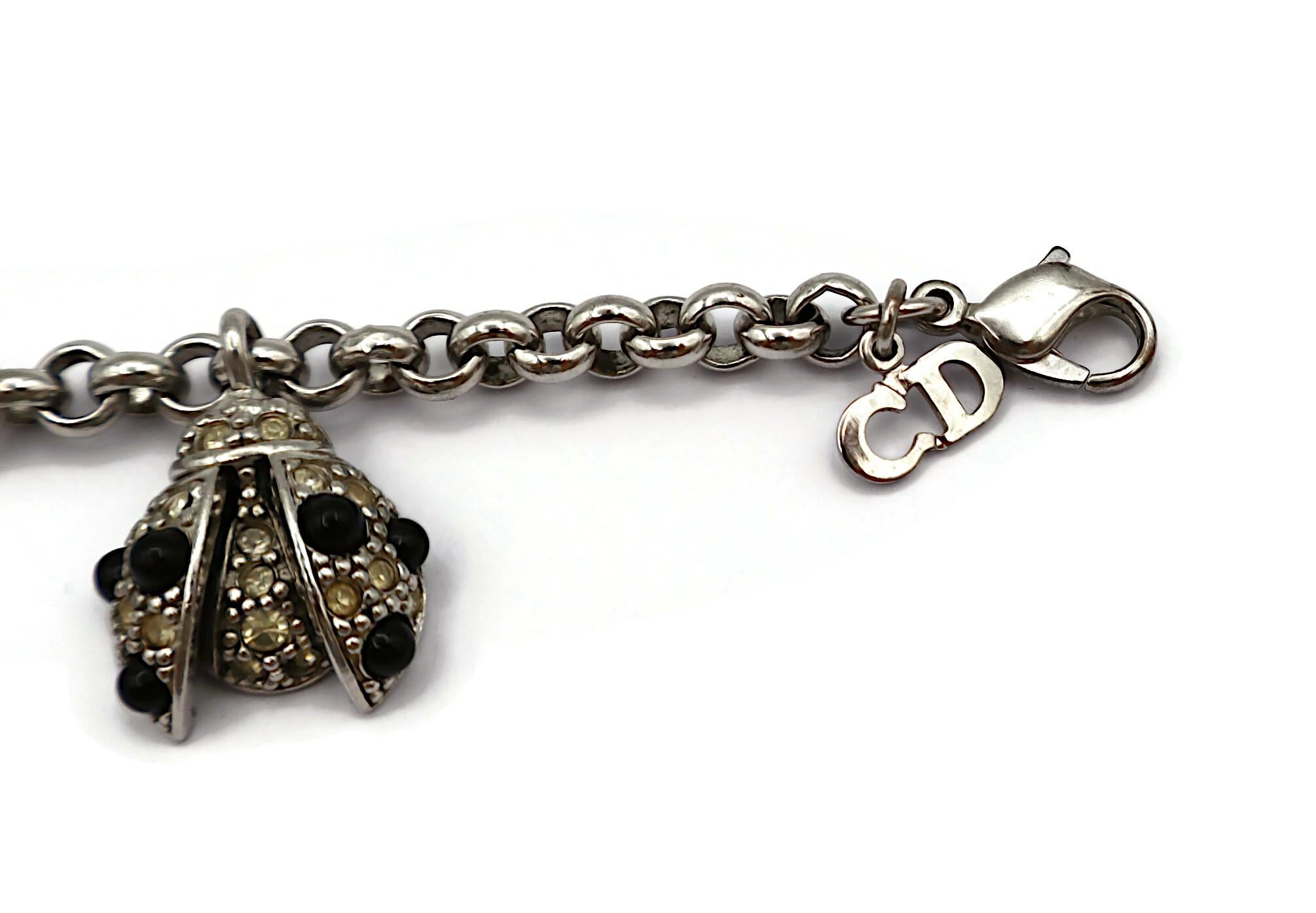 CHRISTIAN DIOR Vintage Jewelled Ladybug Charm Bracelet For Sale 6