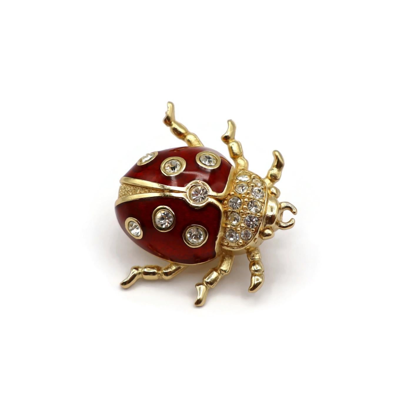CHRISTIAN DIOR Vintage Jewelled Ladybug Pin Brooch In Good Condition For Sale In Nice, FR