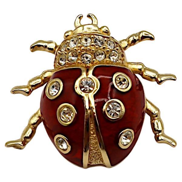 CHRISTIAN DIOR Vintage Jewelled Ladybug Pin Brooch For Sale
