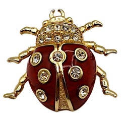 CHRISTIAN DIOR Vintage Jewelled Ladybug Pin Brooch