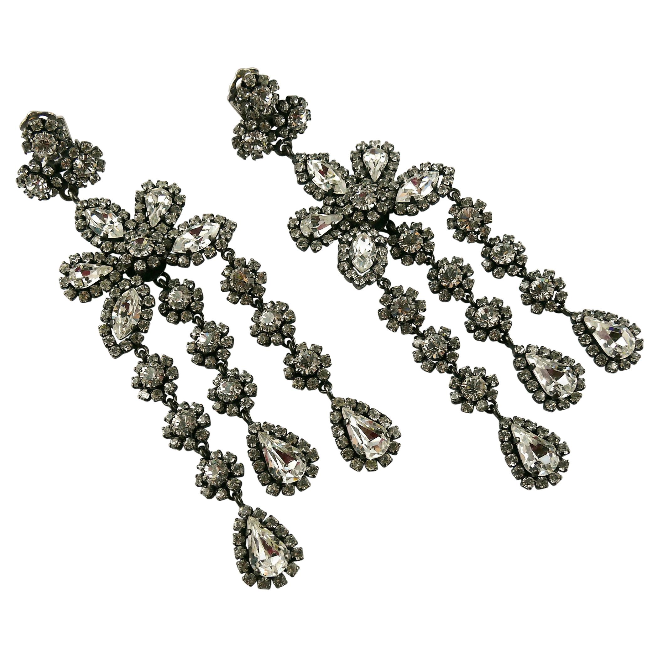 Christian Dior Vintage Jewelled Shoulder Duster Dangling Earrings