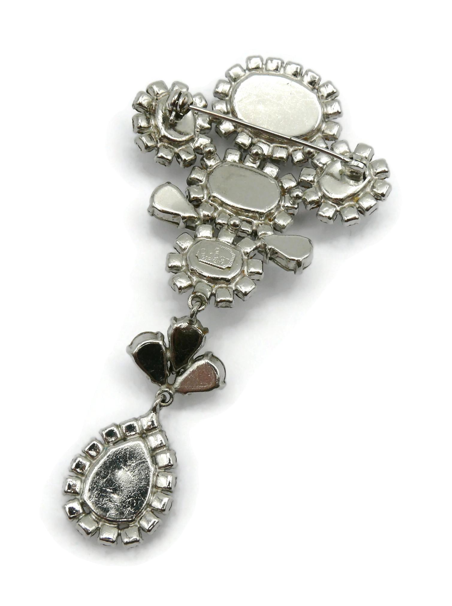 Women's CHRISTIAN DIOR Vintage Jewelled Silver Tone Dangling Brooch For Sale