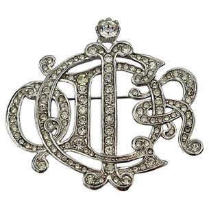CHRISTIAN DIOR Vintage Jewelled Silver Tone Insigna Monogram Logo ...
