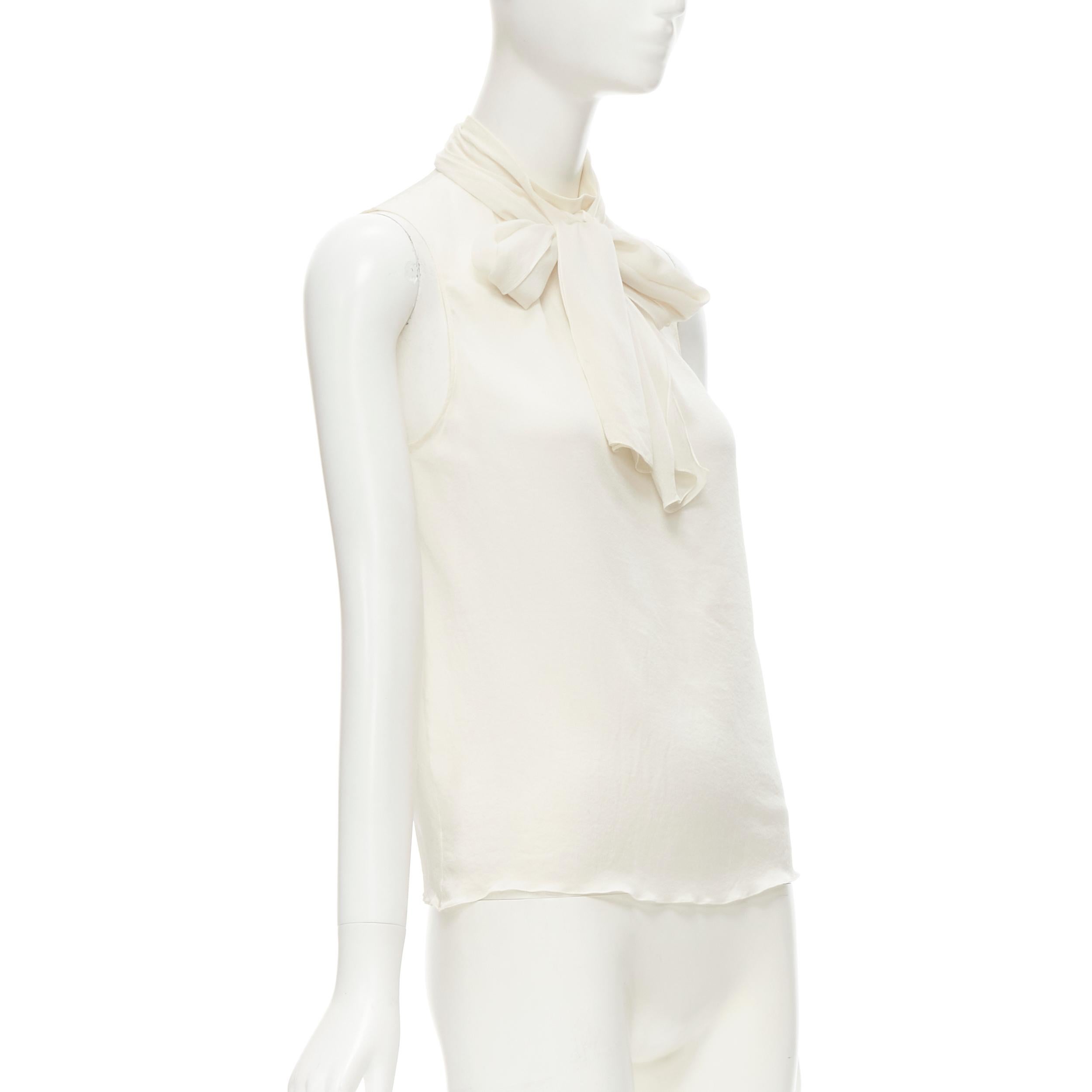 White CHRISTIAN DIOR Vintage John Galliano 100% silk white pussy bow tank top FR36 S