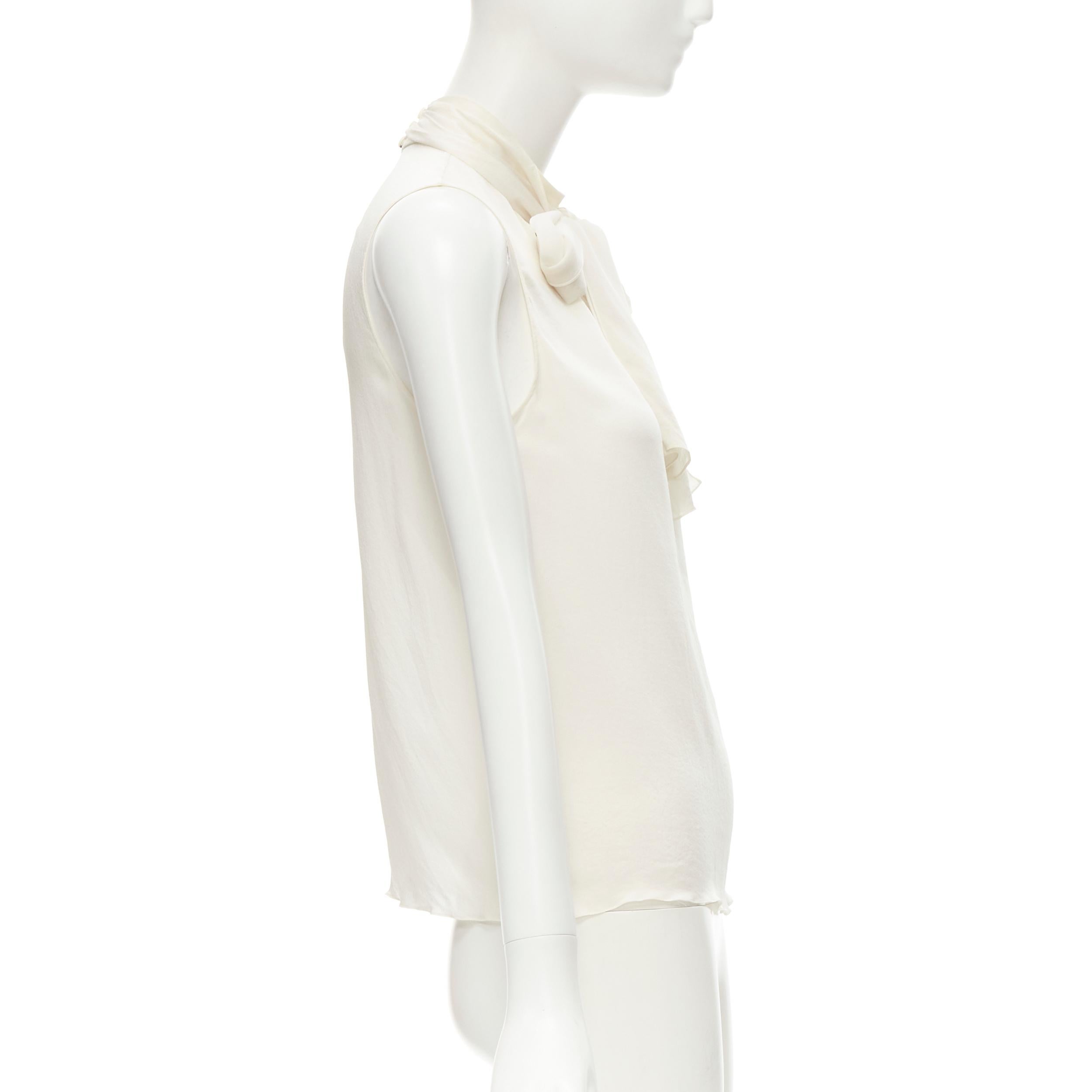 CHRISTIAN DIOR Vintage John Galliano 100% silk white pussy bow tank top FR36 S In Excellent Condition In Hong Kong, NT