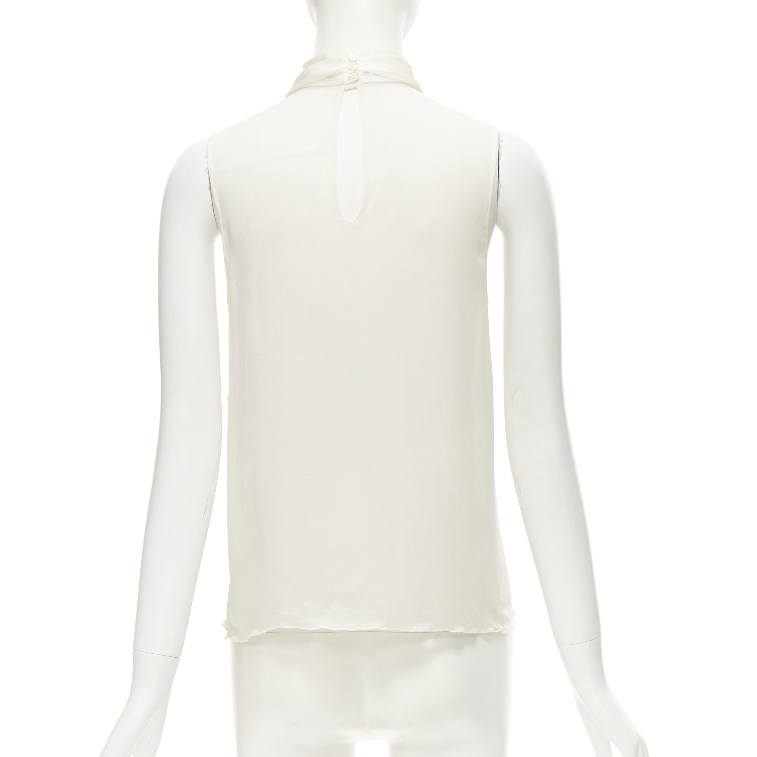 Women's CHRISTIAN DIOR Vintage John Galliano 100% silk white pussy bow tank top FR36 S