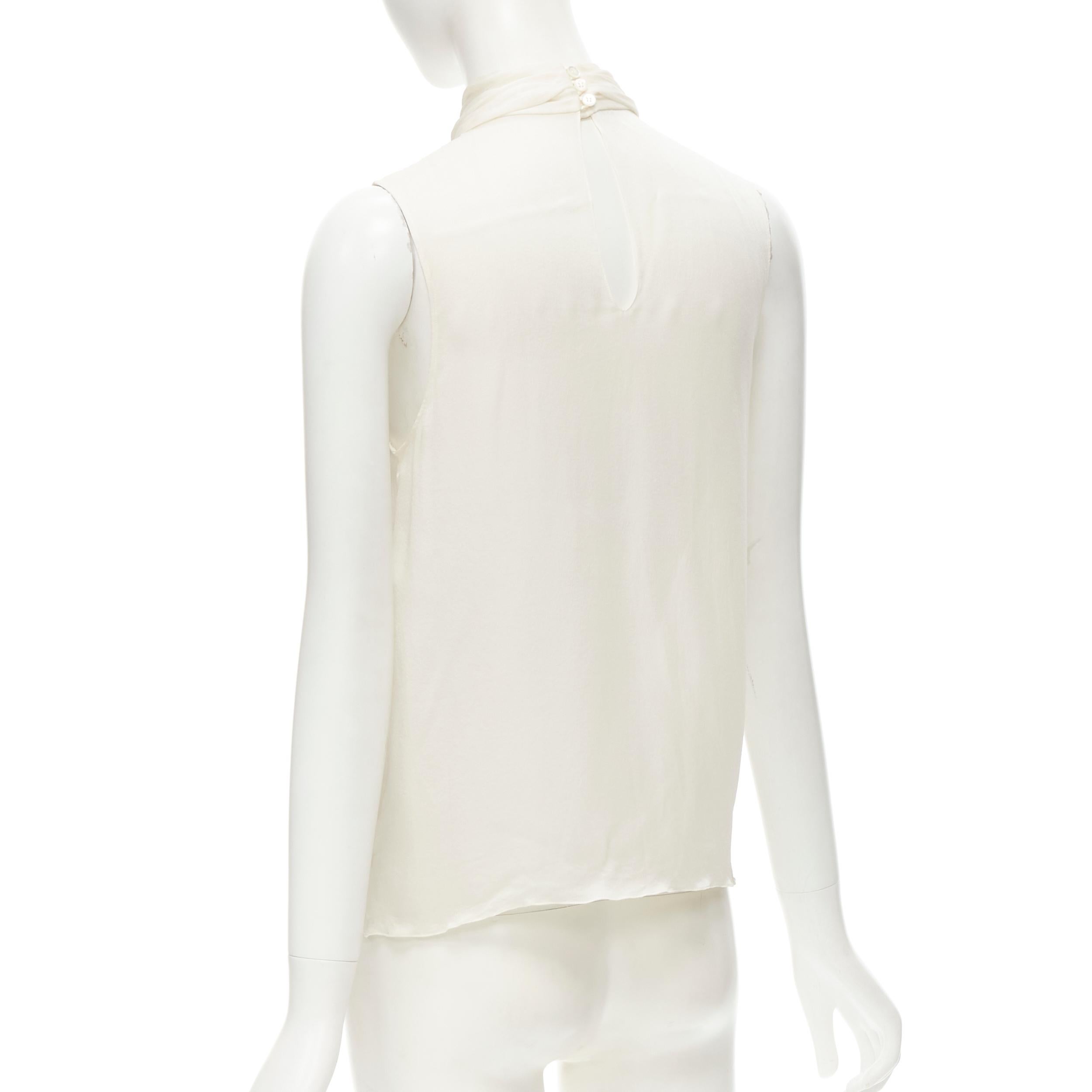 CHRISTIAN DIOR Vintage John Galliano 100% silk white pussy bow tank top FR36 S 1