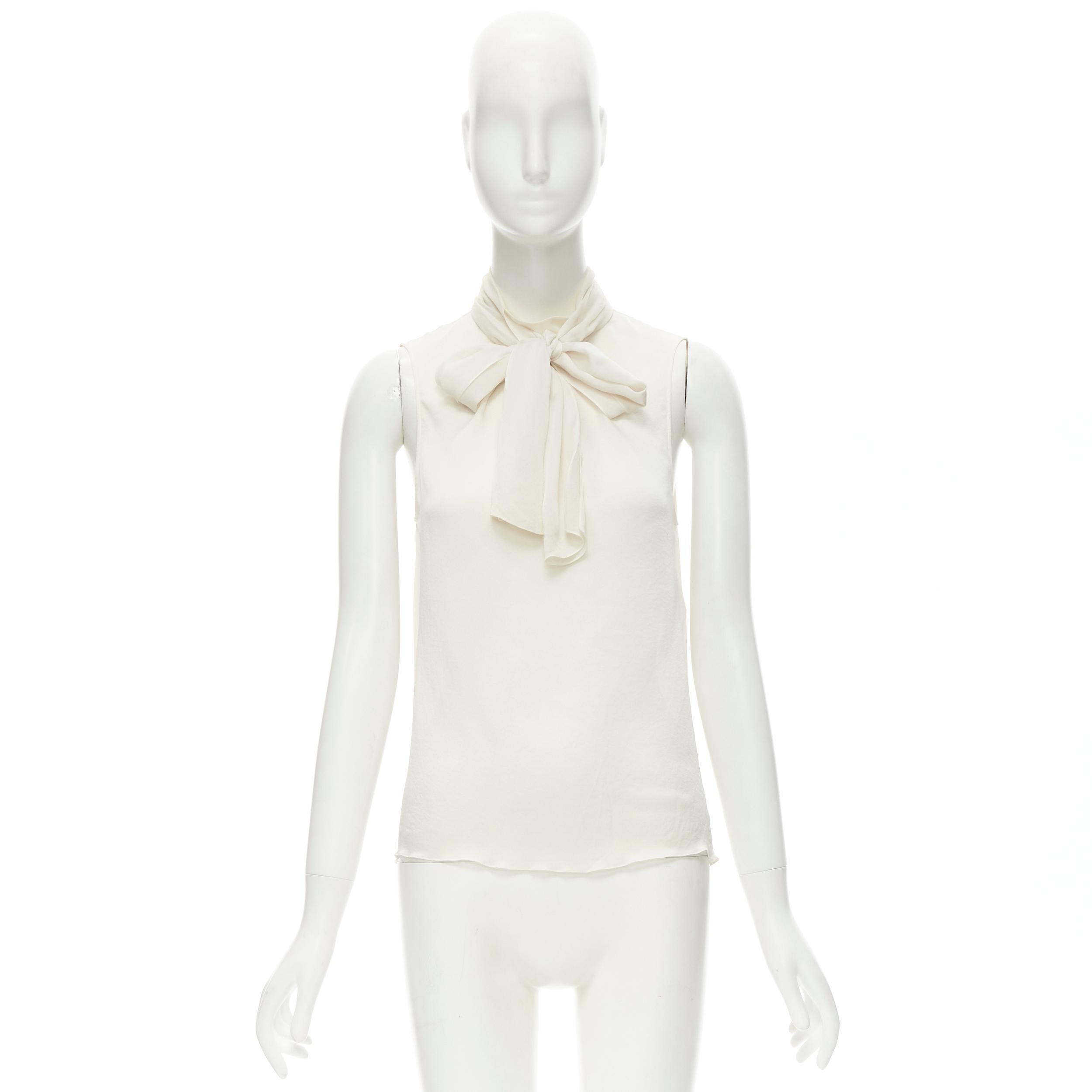 CHRISTIAN DIOR Vintage John Galliano 100% silk white pussy bow tank top FR36 S 4