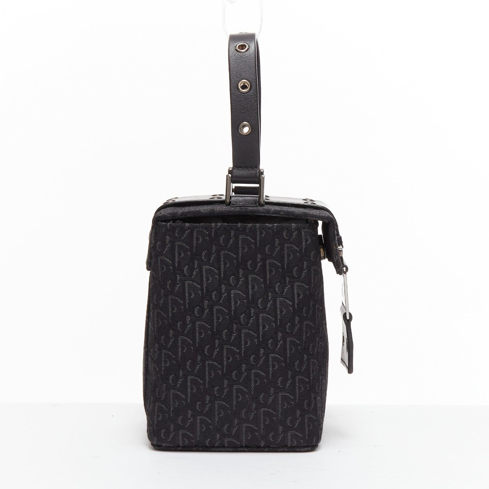 CHRISTIAN DIOR Vintage John Galliano black trotter Street Chic canvas box bag In Good Condition For Sale In Hong Kong, NT