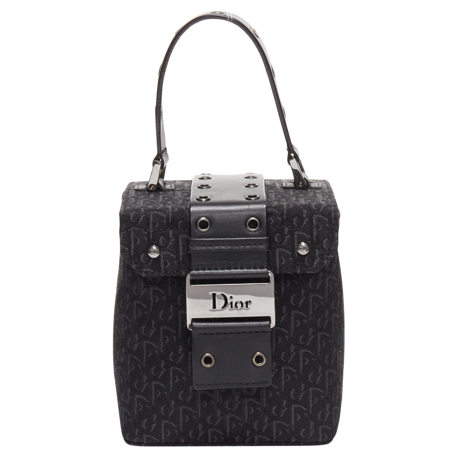 CHRISTIAN DIOR Vintage John Galliano black trotter Street Chic canvas box bag For Sale
