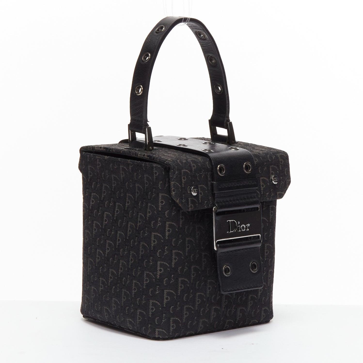 Black CHRISTIAN DIOR Vintage John Galliano black trotter Street Chic canvas vanity bag For Sale