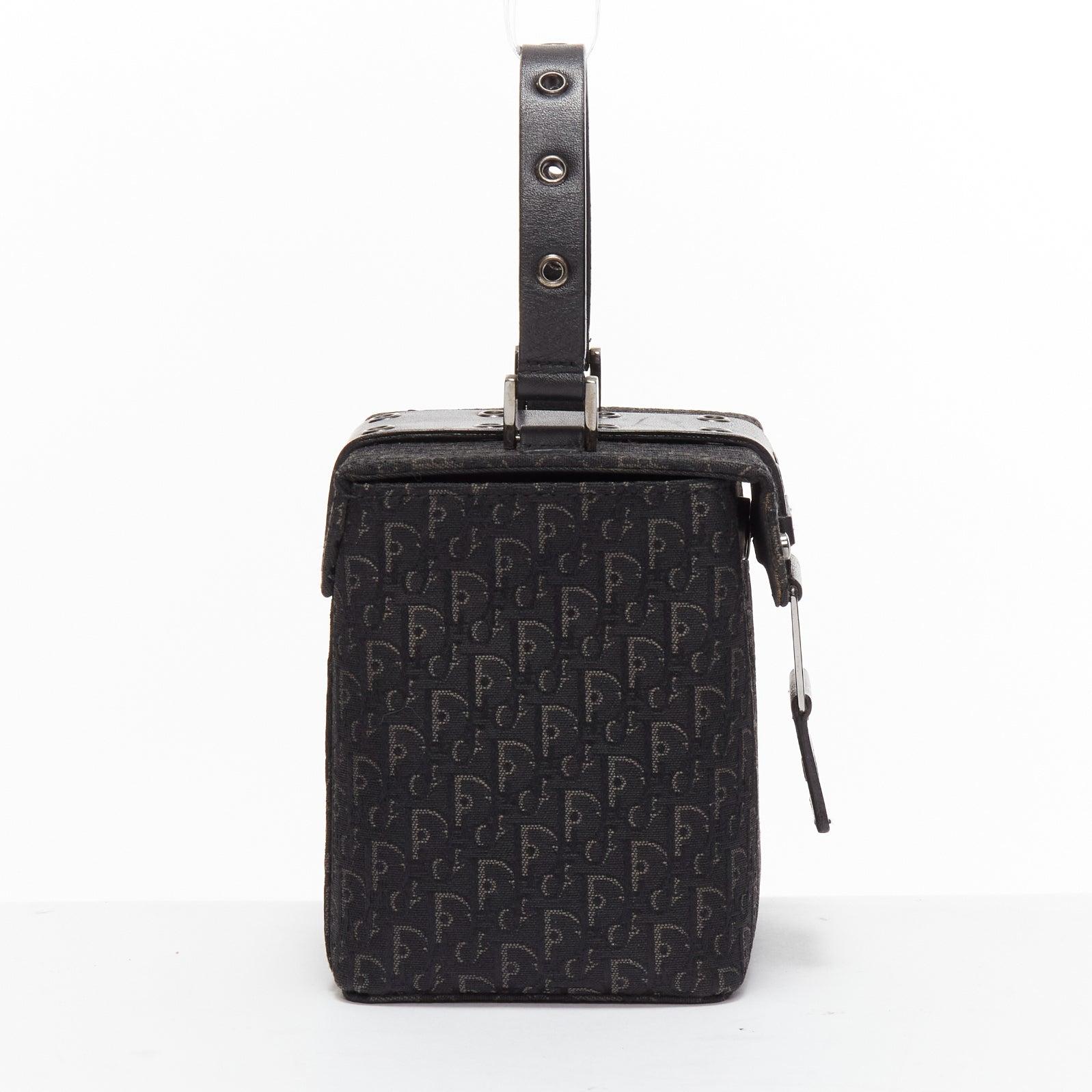 CHRISTIAN DIOR Vintage John Galliano black trotter Street Chic canvas vanity bag In Good Condition For Sale In Hong Kong, NT