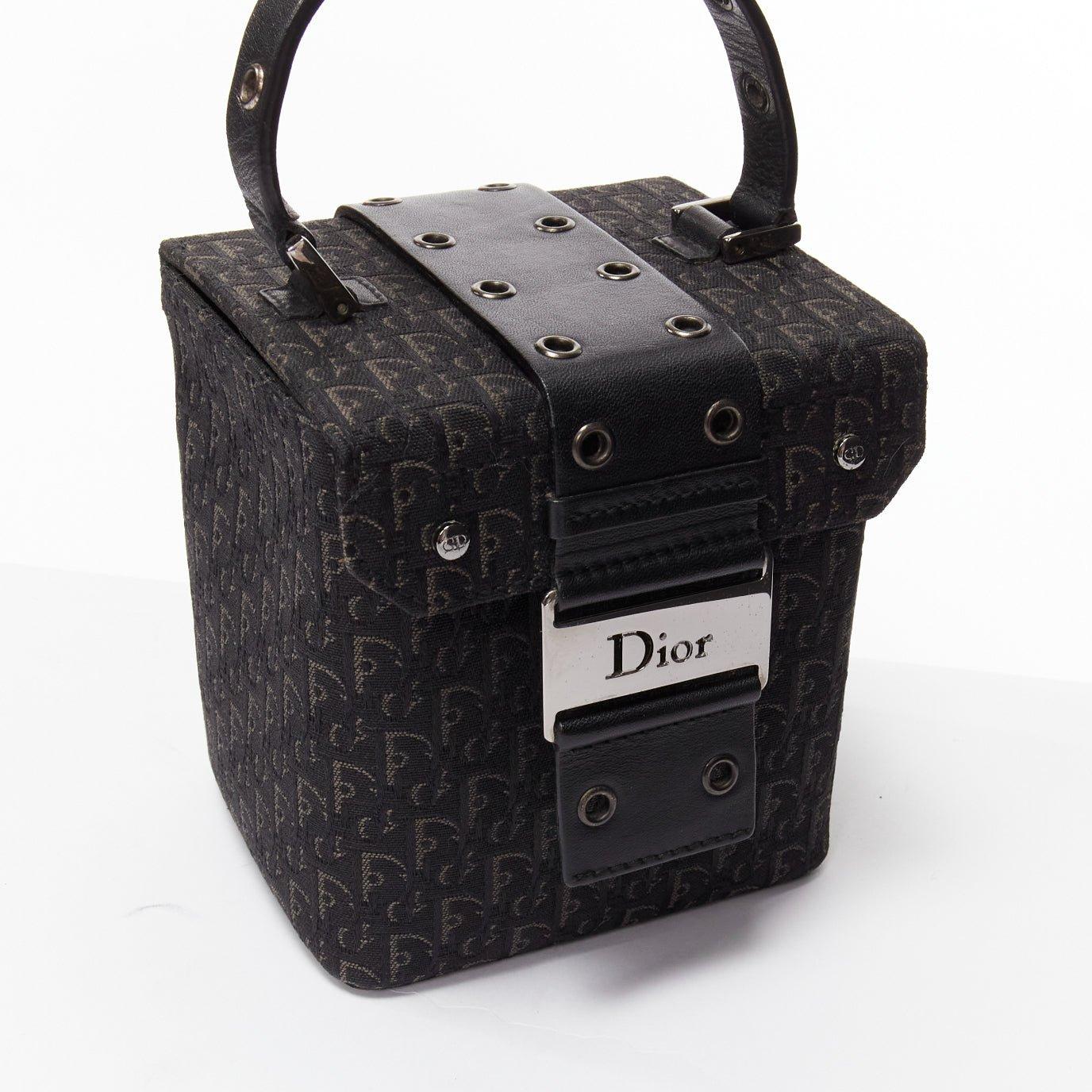 CHRISTIAN DIOR Vintage John Galliano black trotter Street Chic canvas vanity bag For Sale 2