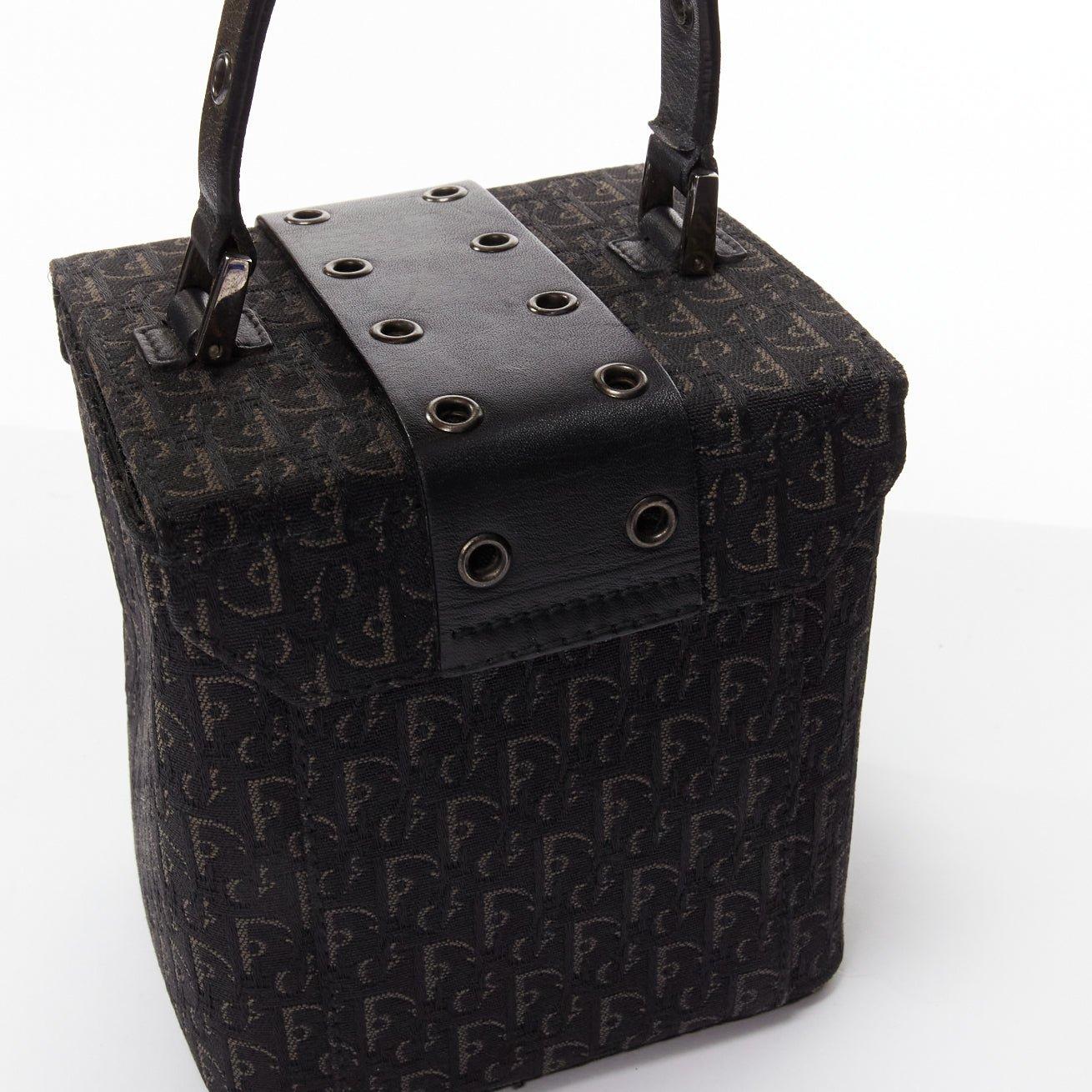 CHRISTIAN DIOR Vintage John Galliano black trotter Street Chic canvas vanity bag For Sale 3