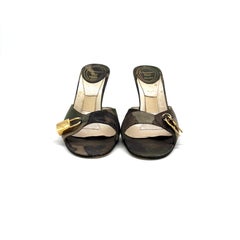 Christian Dior Vintage John Galliano Padlock and Key Camo Mule Sandals 37.5
