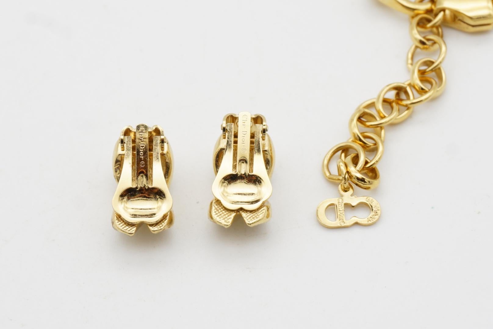 Christian Dior Vintage Kiss Cross X Link Crystals Set Omega Necklace Earrings For Sale 11