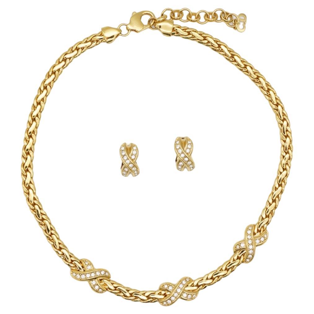 Christian Dior, boucles d'oreilles vintage Kiss Cross X Link Crystals Set Omega en vente