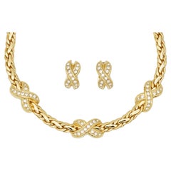 Christian Dior Vintage Kiss Cross X Omega Crystals Link Woven Charm Chain Set