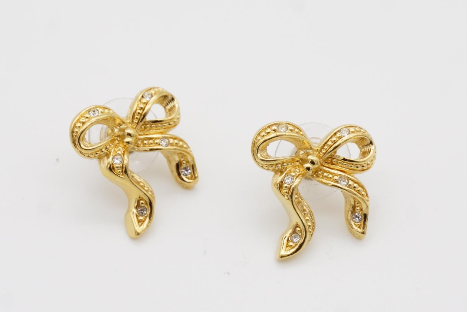 Christian Dior Vintage Ohrringe mit Knotenschleife und Schmetterlingsband und Kristallen in Gold, durchbohrt im Angebot 5