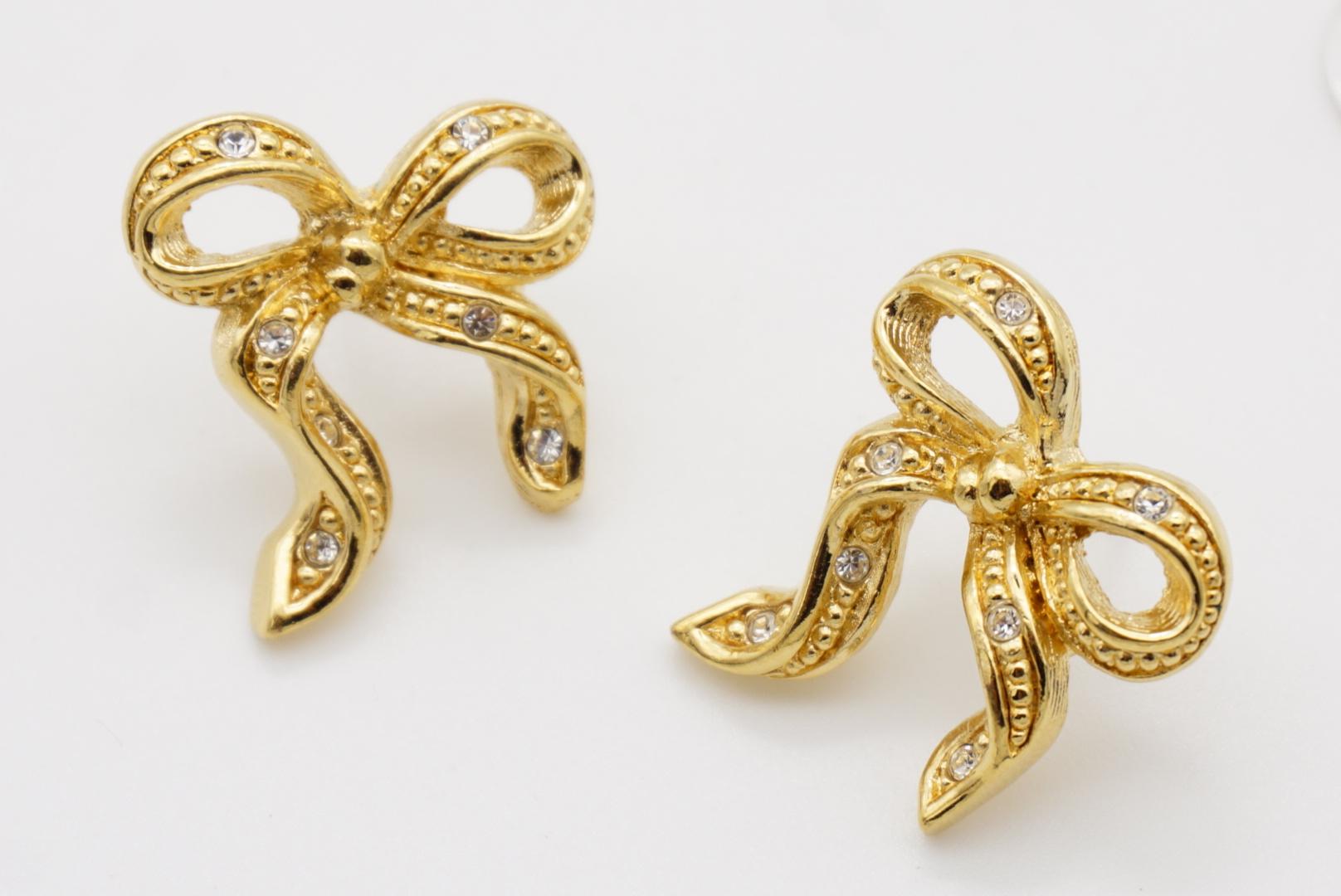 Christian Dior Vintage Ohrringe mit Knotenschleife und Schmetterlingsband und Kristallen in Gold, durchbohrt im Angebot 6