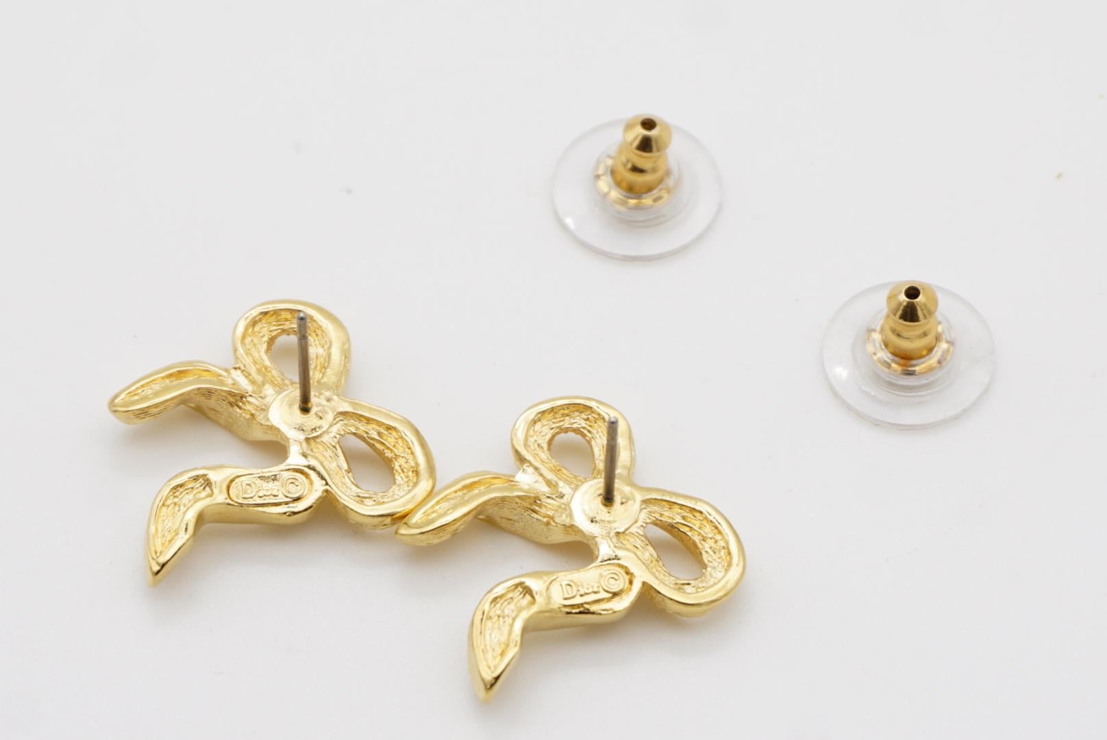 Christian Dior Vintage Ohrringe mit Knotenschleife und Schmetterlingsband und Kristallen in Gold, durchbohrt im Angebot 7