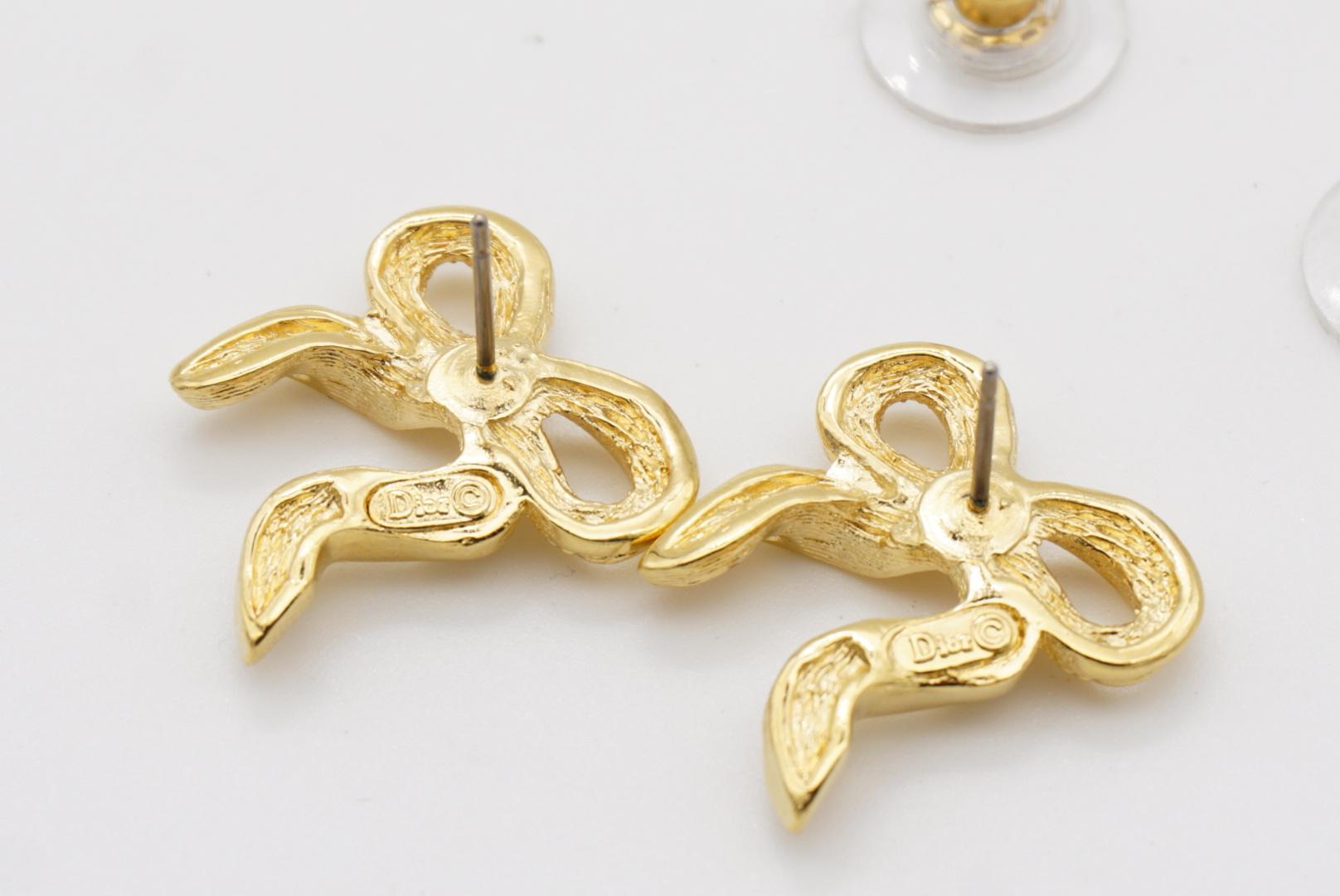 Christian Dior Vintage Ohrringe mit Knotenschleife und Schmetterlingsband und Kristallen in Gold, durchbohrt im Angebot 8