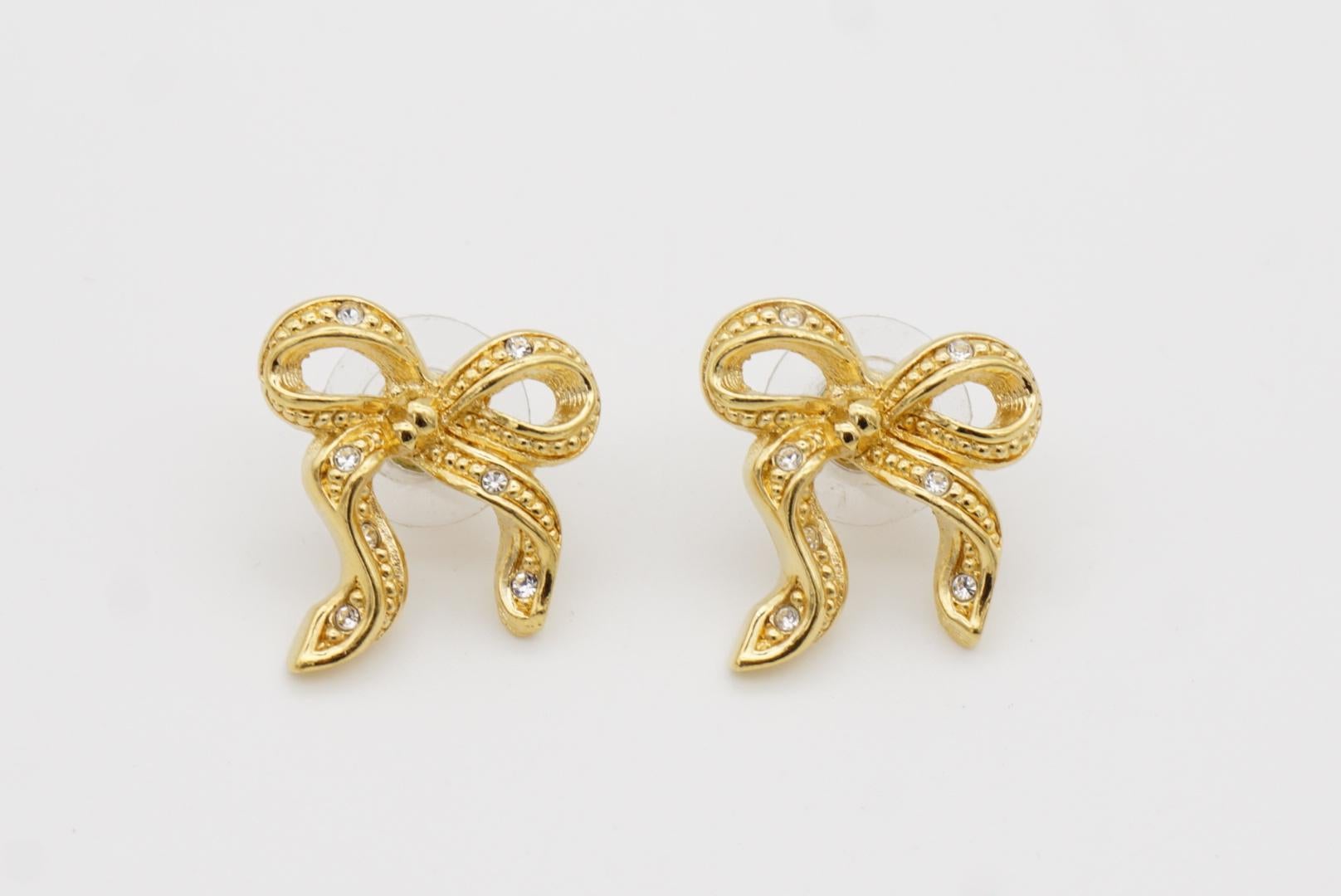 Christian Dior Vintage Ohrringe mit Knotenschleife und Schmetterlingsband und Kristallen in Gold, durchbohrt im Angebot 4