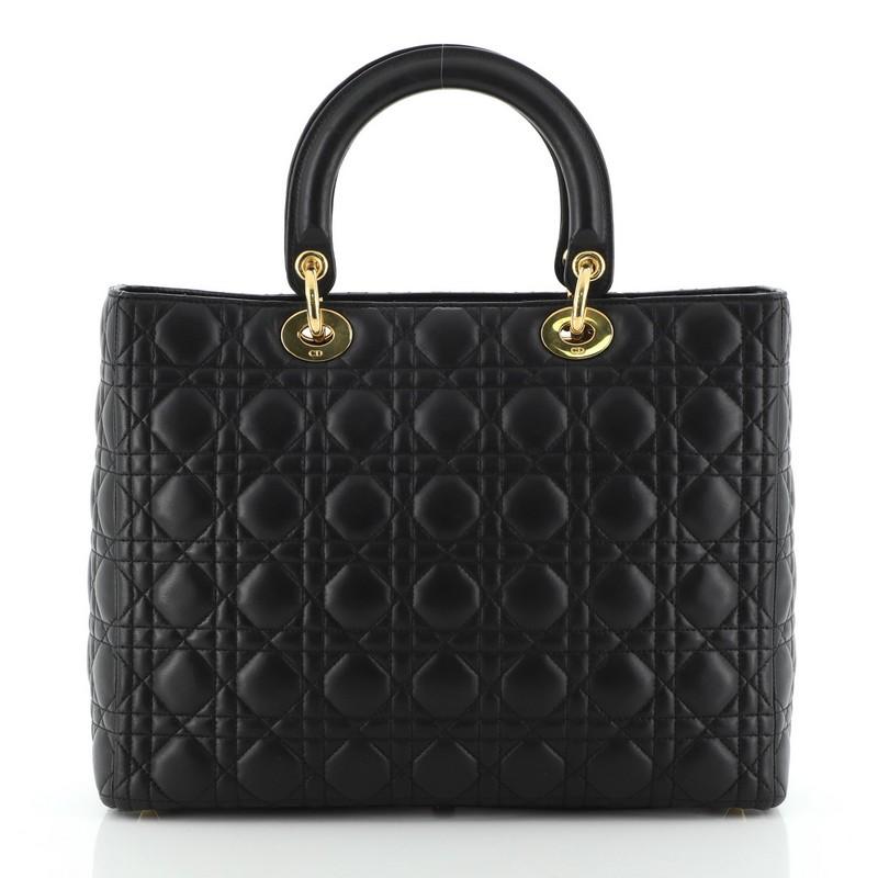 Black Christian Dior Vintage Lady Dior Bag Cannage Quilt Lambskin Large