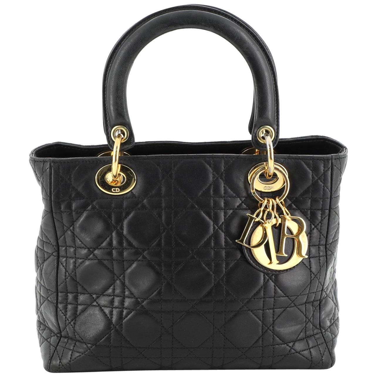 Christian Dior Vintage Lady Dior Bag Cannage Quilt Lambskin Medium
