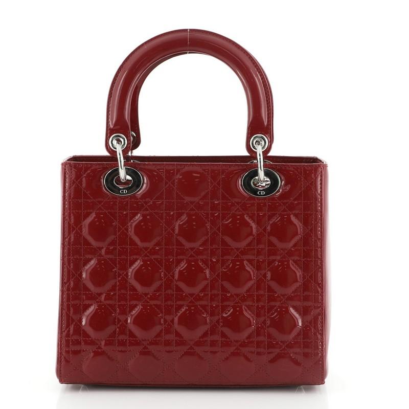 Brown Christian Dior Vintage Lady Dior Bag Cannage Quilt Patent Medium