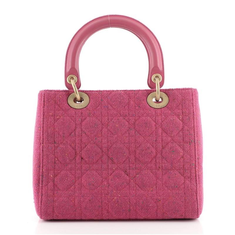 Pink Christian Dior Vintage Lady Dior Bag Cannage Quilt Tweed Medium