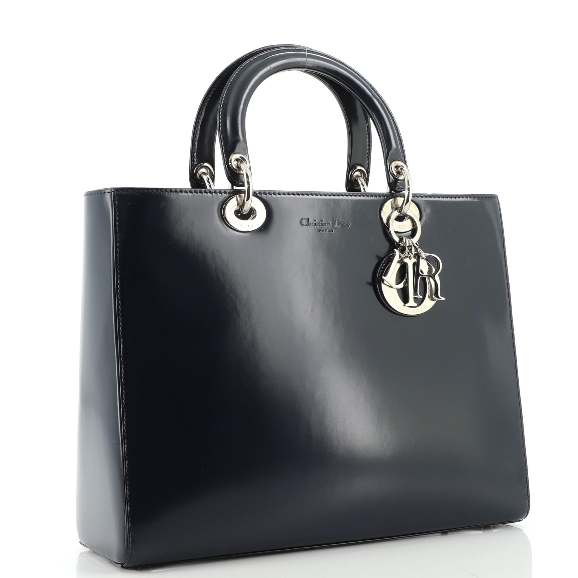 Black Christian Dior Vintage Lady Dior Bag Patent Large