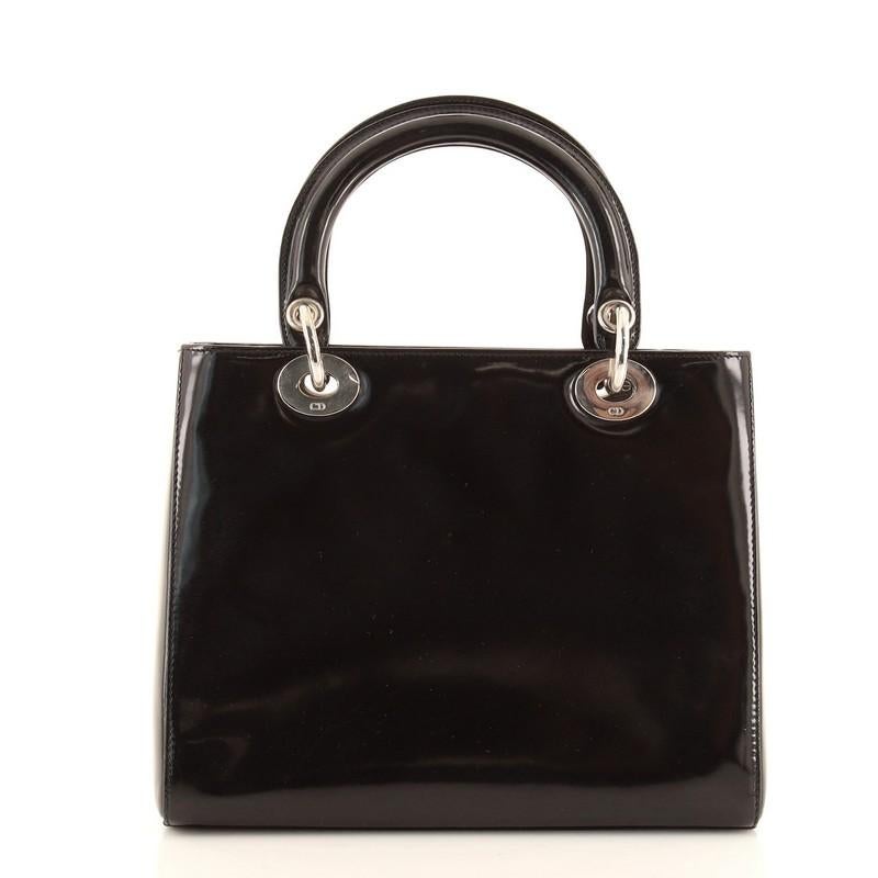 Black Christian Dior Vintage Lady Dior Bag Patent Medium