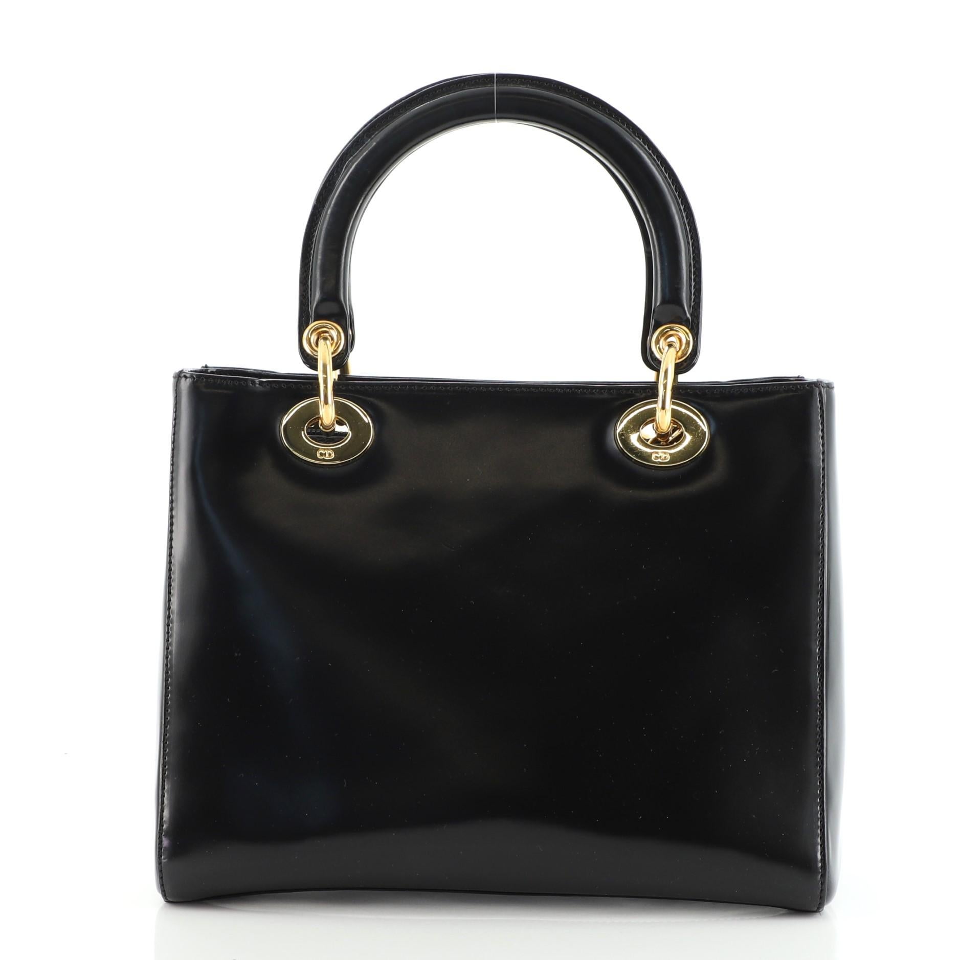 Black Christian Dior Vintage Lady Dior Bag Patent Medium