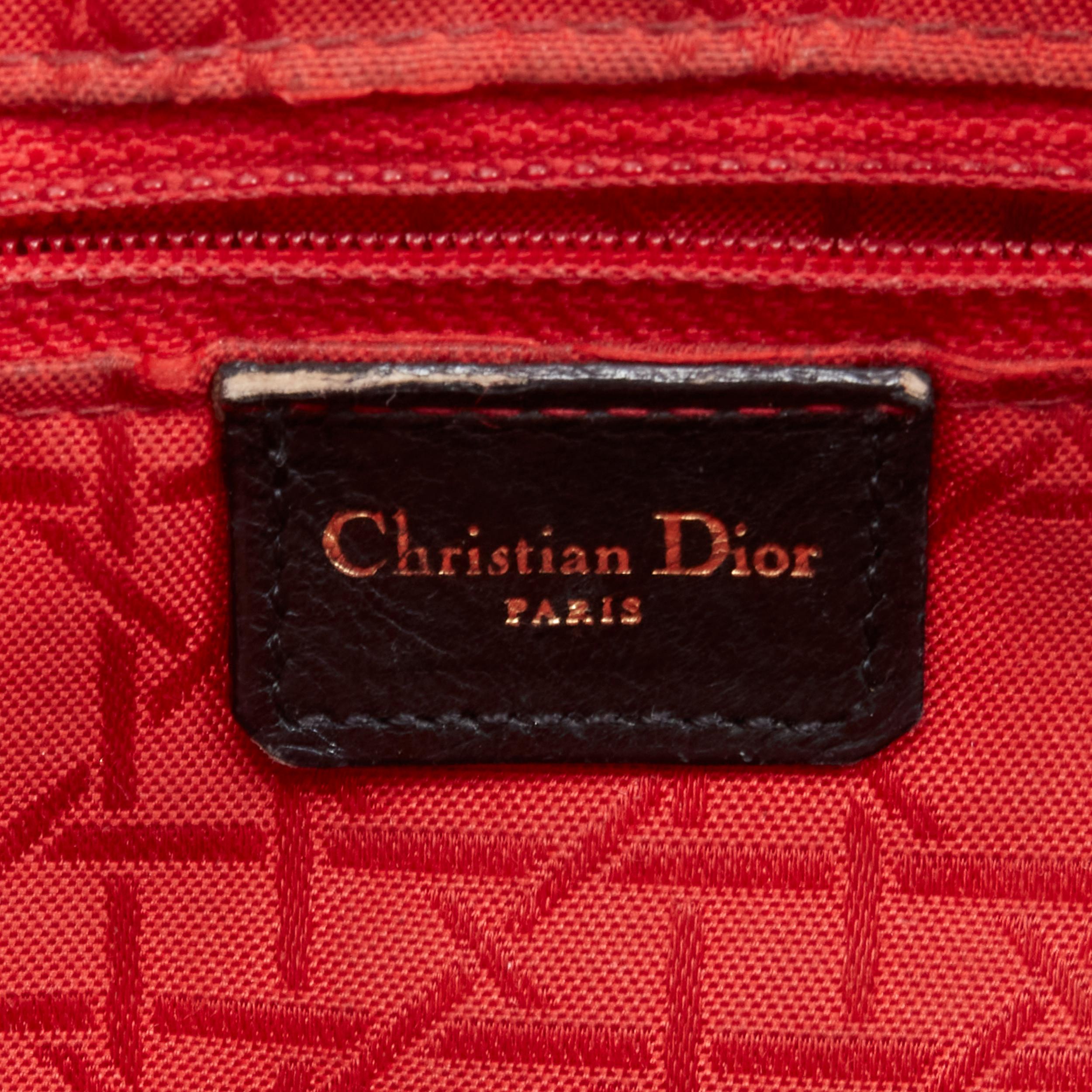 CHRISTIAN DIOR Vintage Lady Dior black cannage gold charm crossbody satchel bag 4