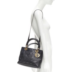 CHRISTIAN DIOR Vintage Lady Dior black cannage gold charm crossbody satchel bag