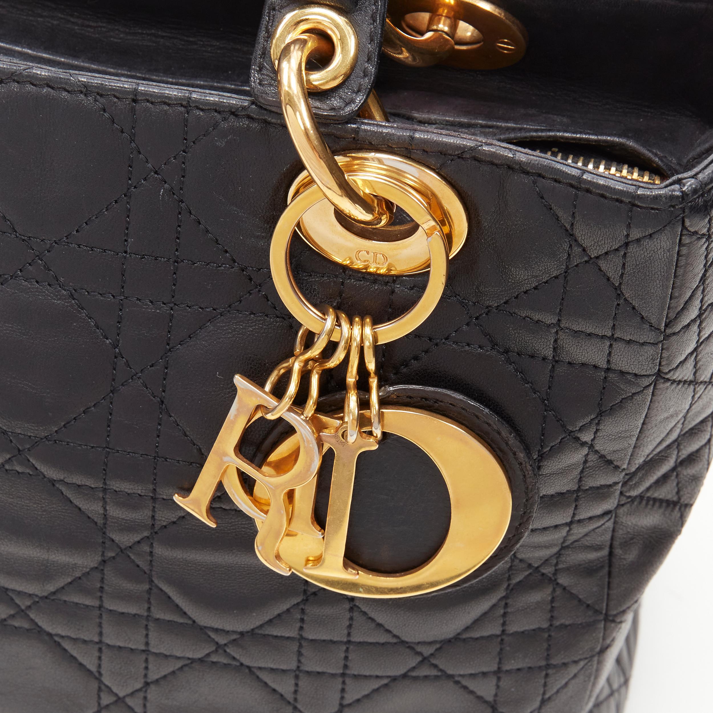 CHRISTIAN DIOR Vintage Lady Dior black cannage gold charm crossbody satchel bag 1