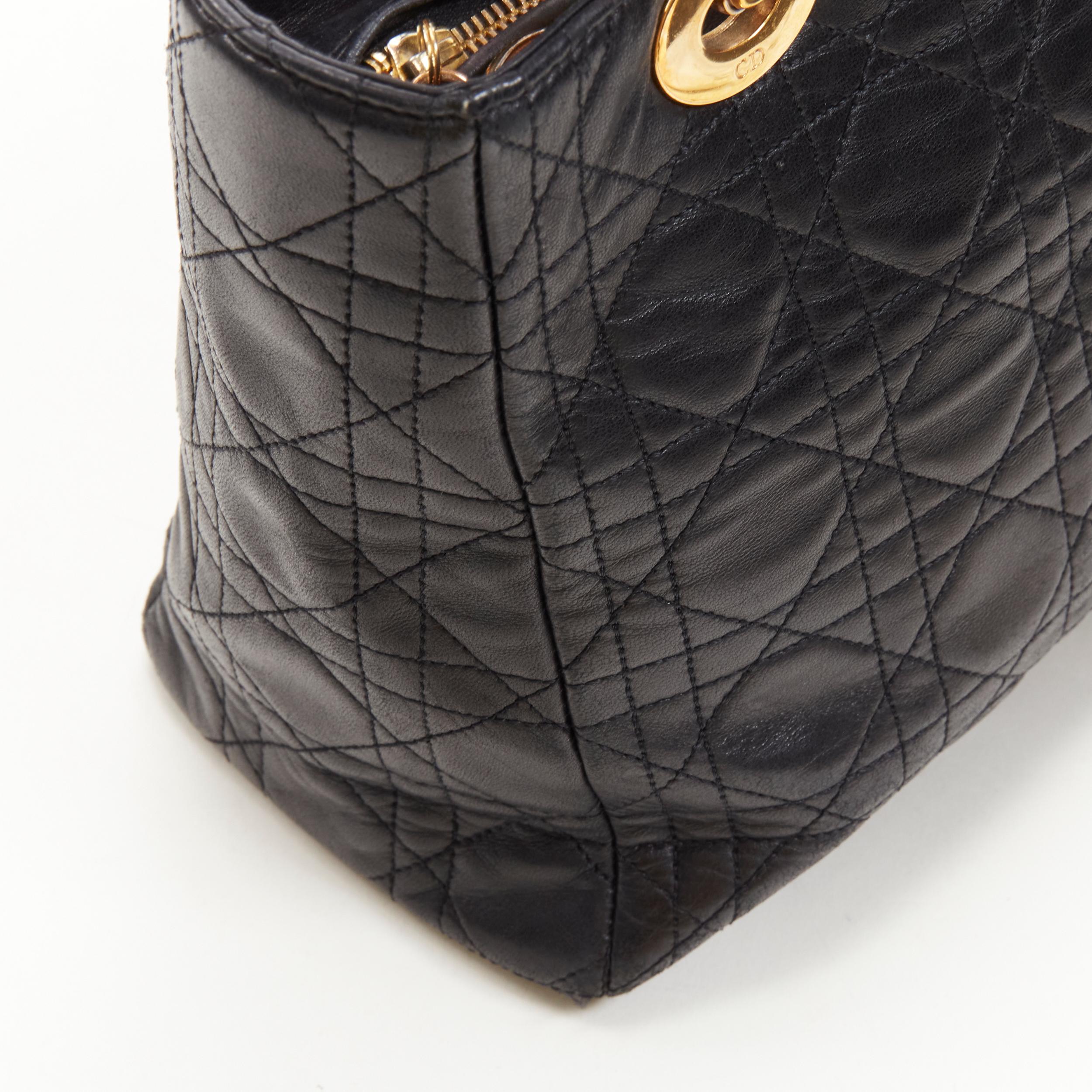 CHRISTIAN DIOR Vintage Lady Dior black cannage gold charm crossbody satchel bag 2