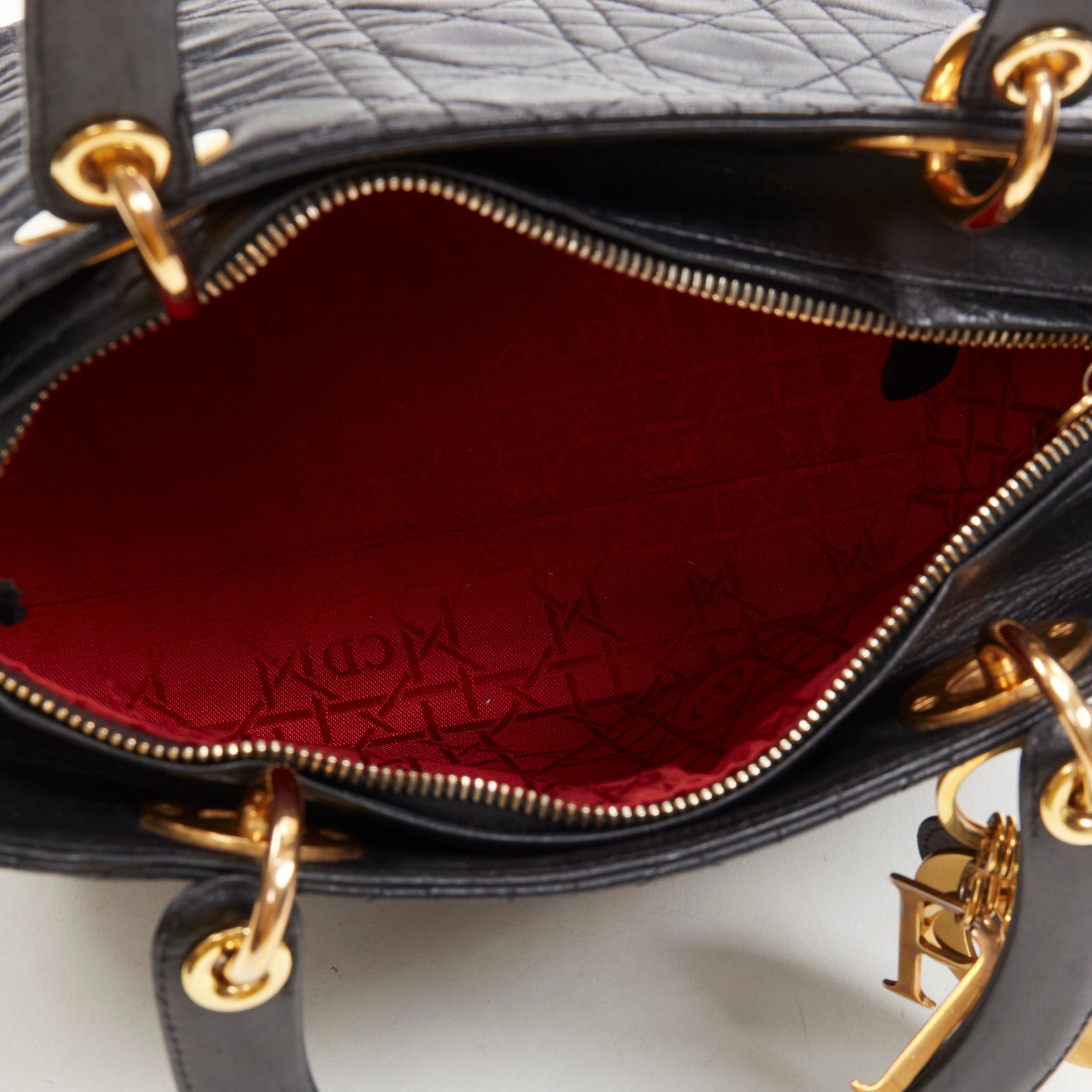 CHRISTIAN DIOR Vintage Lady Dior black cannage gold charm crossbody satchel bag 3