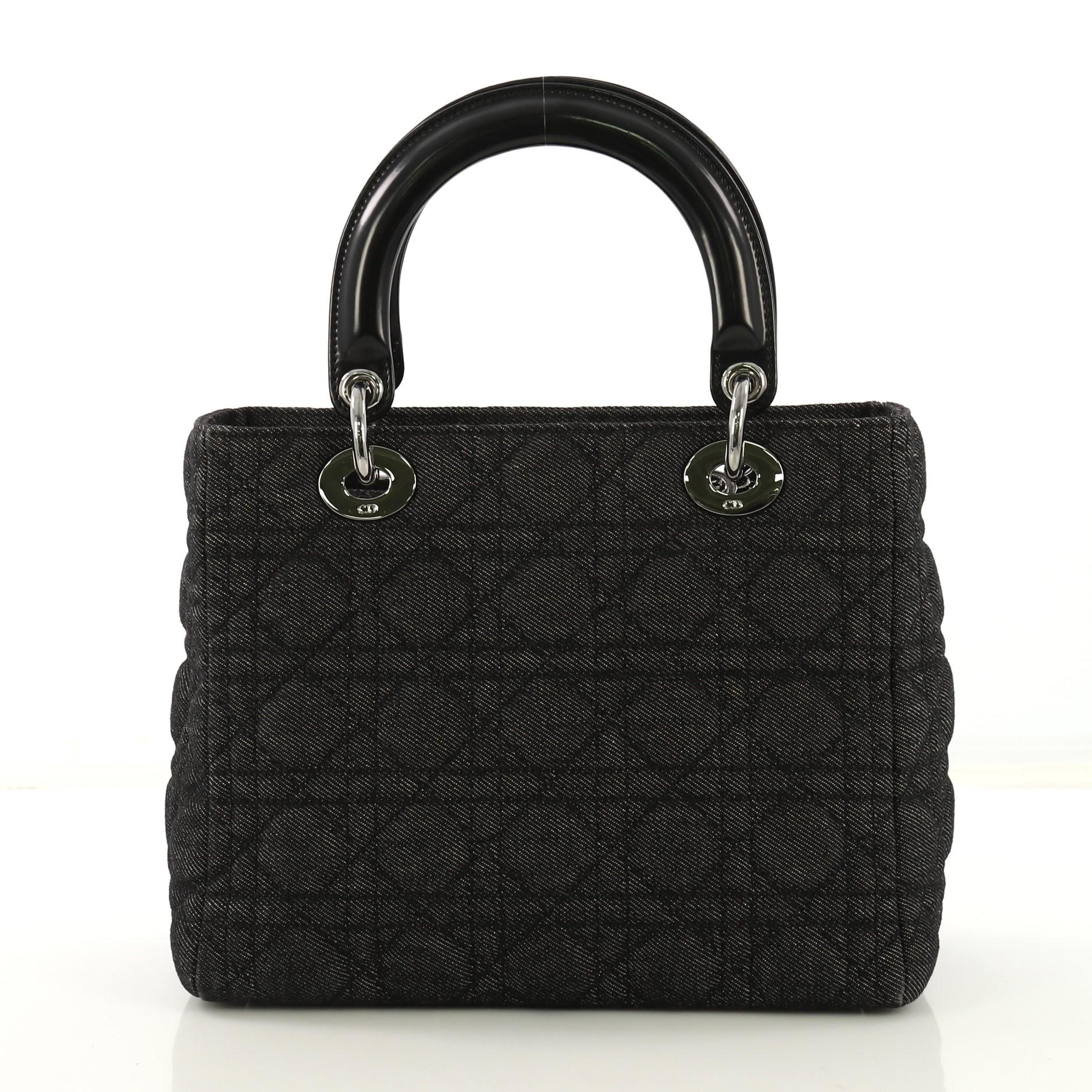 Black Christian Dior Vintage Lady Dior Handbag Cannage Quilt Denim Medium