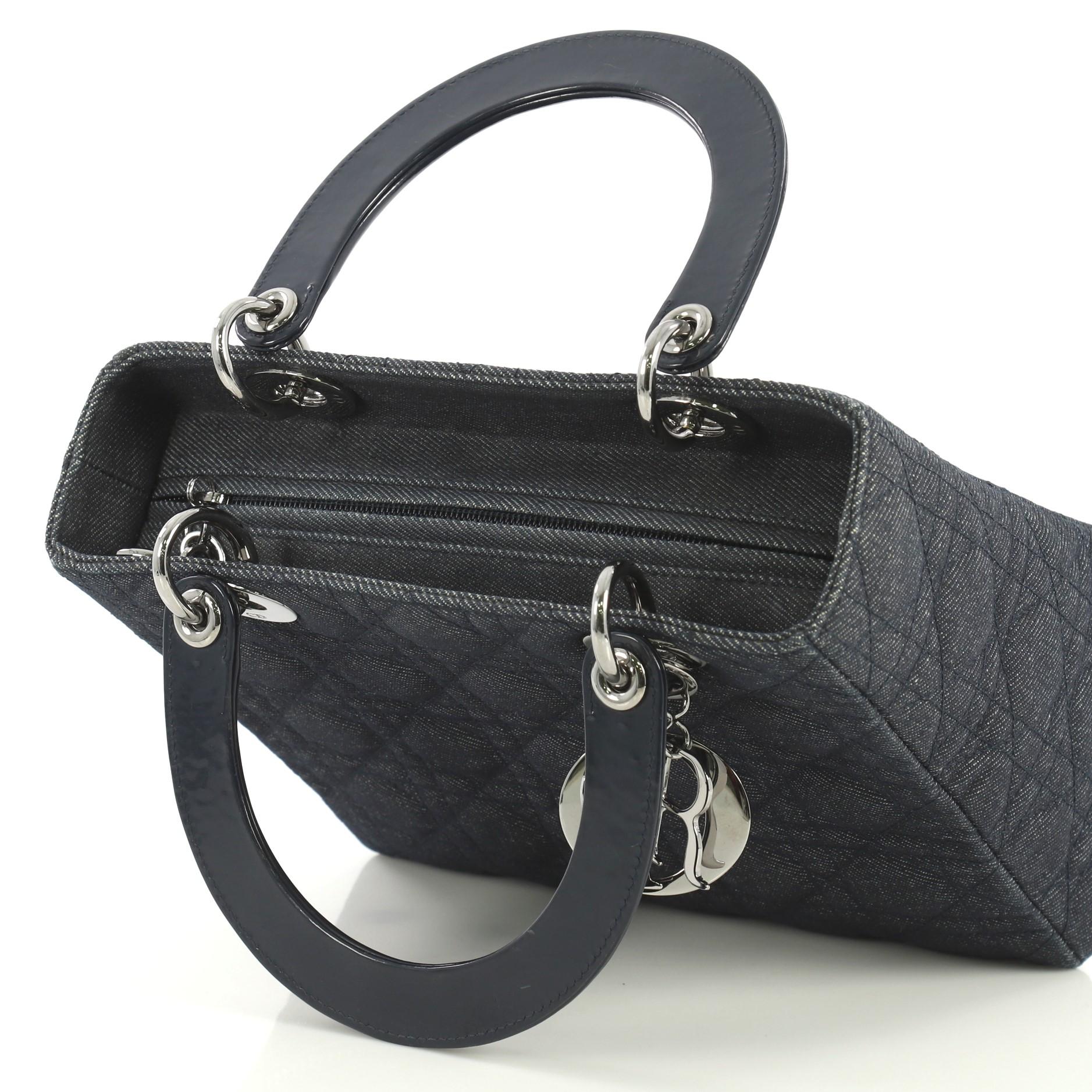 Black Christian Dior Vintage Lady Dior Handbag Cannage Quilt Denim Medium
