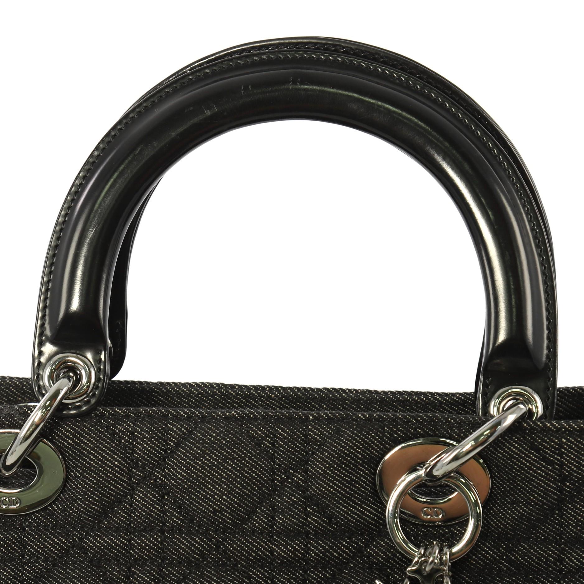 Black Christian Dior Vintage Lady Dior Handbag Cannage Quilt Denim Medium