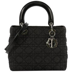 Christian Dior Vintage Lady Dior Handbag Cannage Quilt Denim Medium