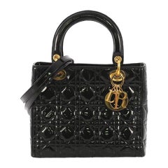 Christian Dior Vintage Lady Dior Handbag Cannage Quilt Patent Medium