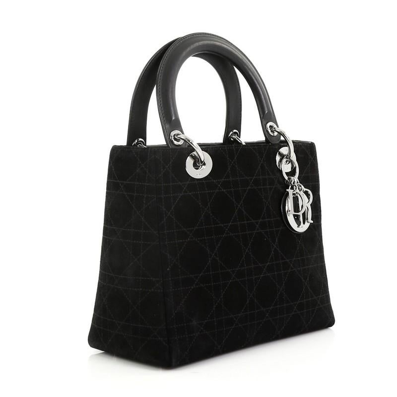 Black Christian Dior Vintage Lady Dior Handbag Stitched Cannage Suede