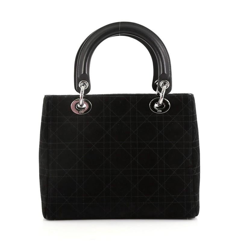 Christian Dior Vintage Lady Dior Handbag Stitched Cannage Suede In Good Condition In NY, NY