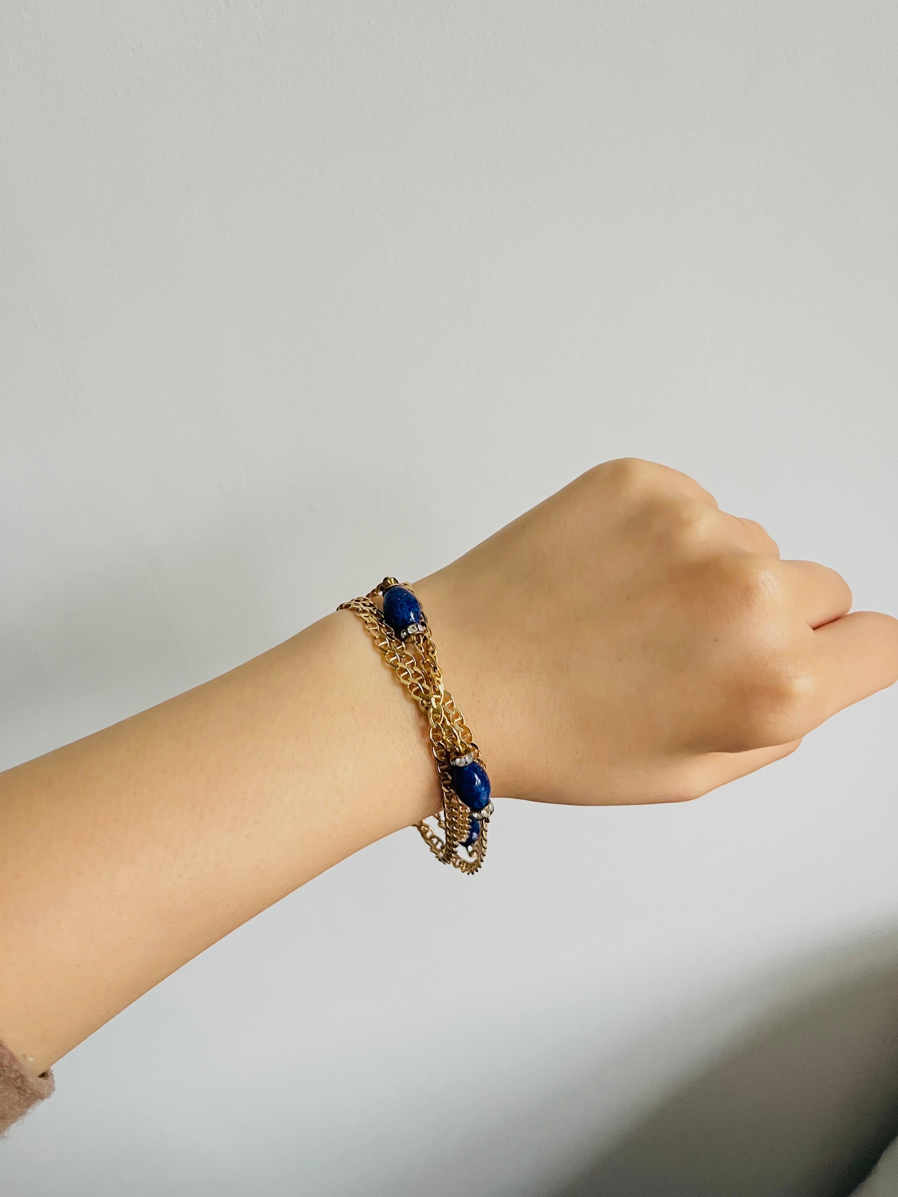 Christian Dior Vintage Lapis Marine Oval Cabochon Kristalle Kette Lange Halskette 5