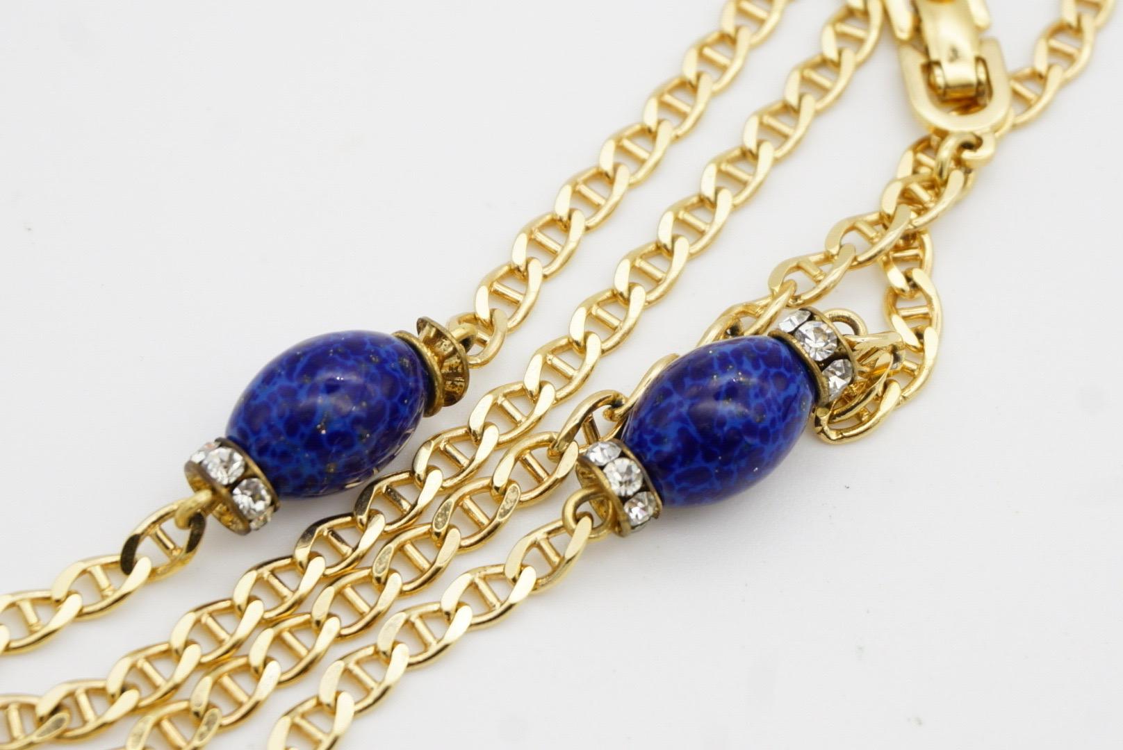 Christian Dior Vintage Lapis Marine Oval Cabochon Kristalle Kette Lange Halskette 8