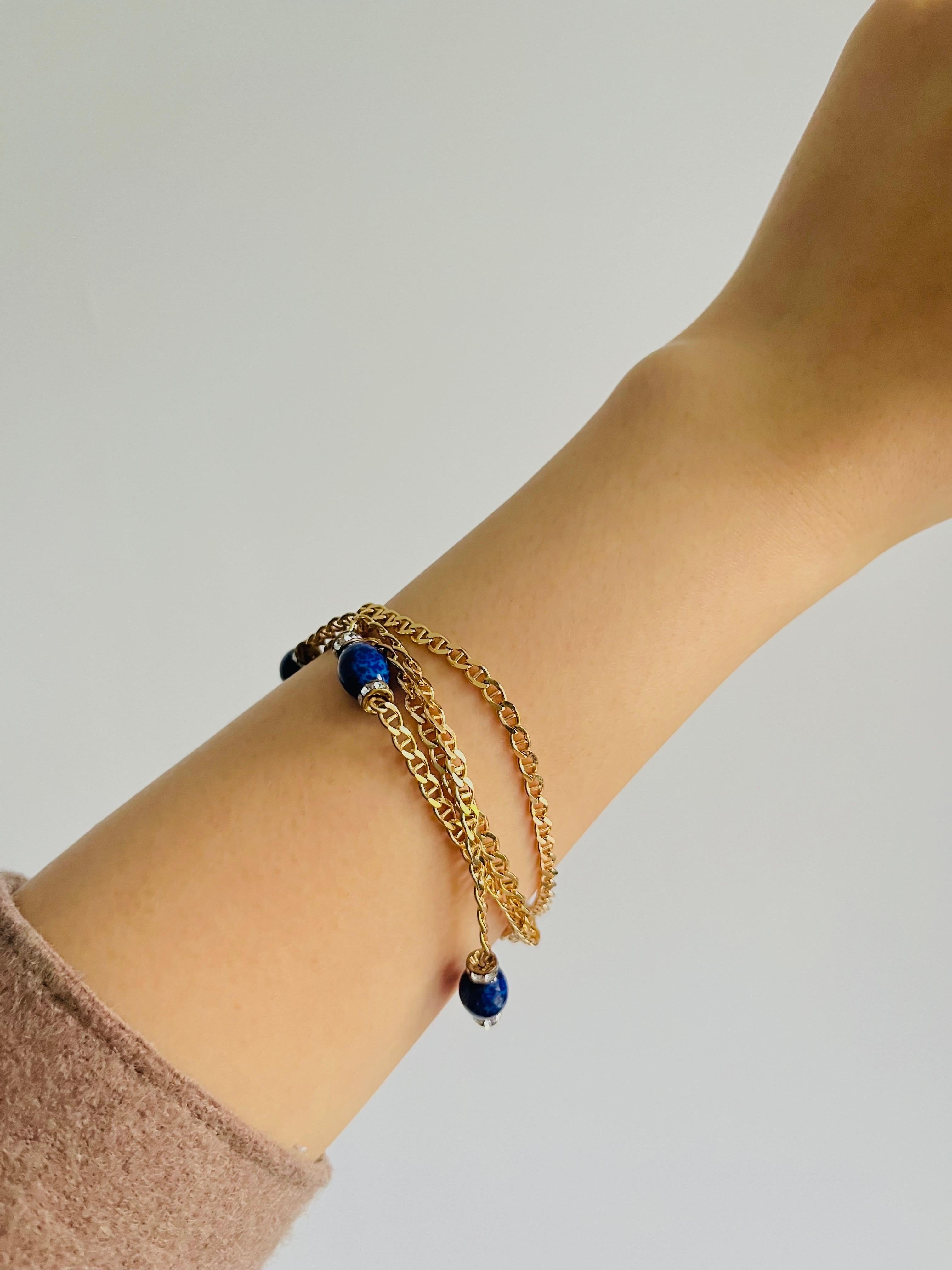 Christian Dior Vintage Lapis Marine Oval Cabochon Kristalle Kette Lange Halskette 4